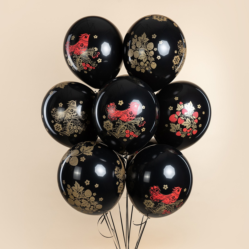 Шар Хохлома, Черный, пастель, 30 см.