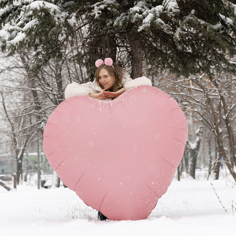 Шар Гигант Сердце, Розовый, Сатин, 176 см