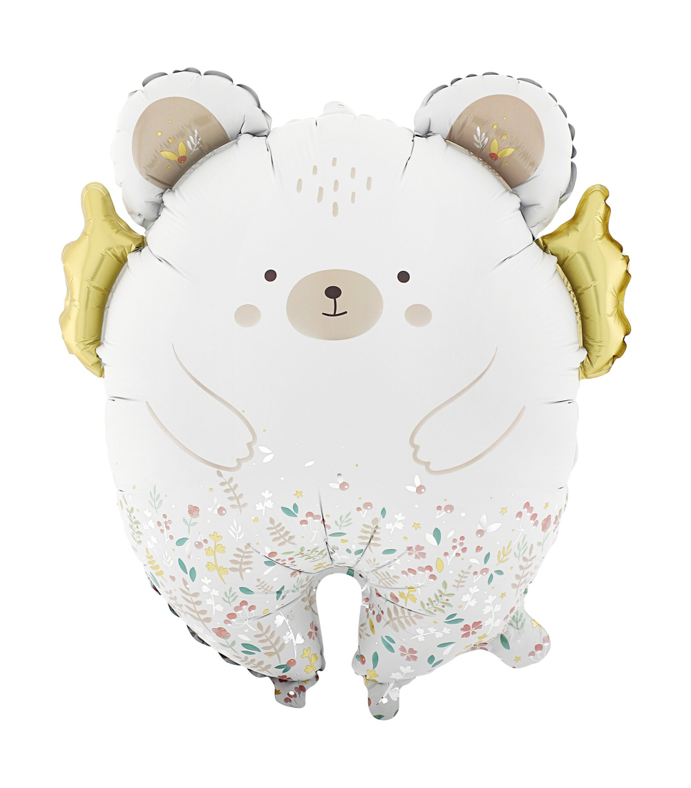 Шар фигура, Мишка с золотыми крылышками, Сатин 58 см