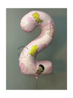 Фольгированная цифра 2 со зверушками розовая