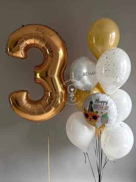 Сет воздушный шаров с золотой цифрой " С Днем Рождения"