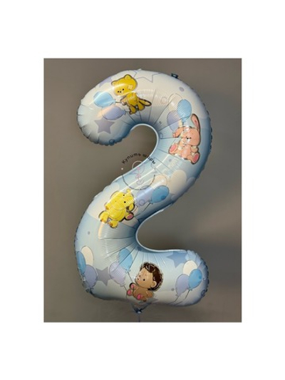 Шар цифра 2 " Зверюшки с шарами мальчик" 102 см