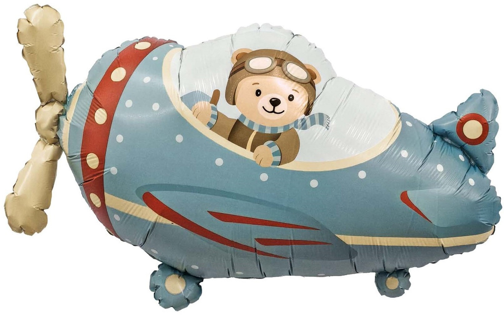 Шар-фигура самолёт с мишкой-пилотом 86 см